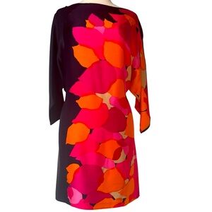 Trina Turk Kaftan Tunic Shift Sz 6, Bright Abstract Floral Print, Rayon, Split S